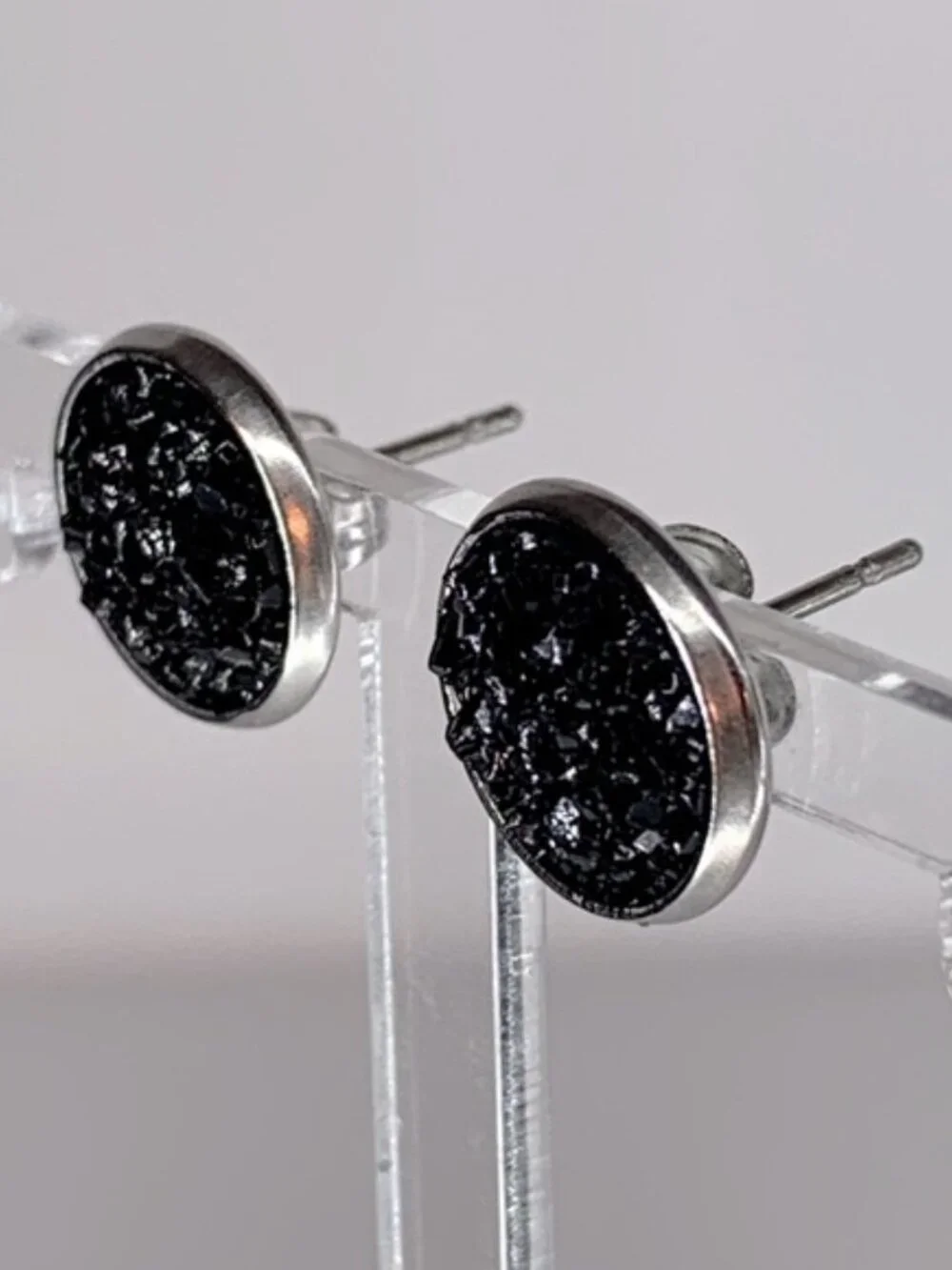 Black Faux Druzy Stud Stainless Steel Earrings Fashion Jewelry